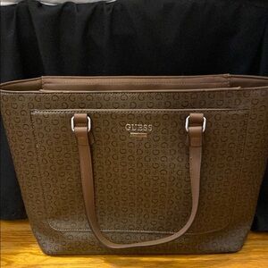 GUESS Brown Monogram Tote Bag